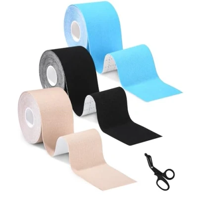 Abbildung von TIDEVAN 3 Rollen Sporttape (5m x 5cm) Kinesiologie Tape Physio Sport Set, Wasserfestes &amp; Hautfreundliche Kinesiotape mit Spezielle Schere, für Knieschmerzen, Ellenbogen und Schulter