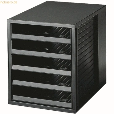 Abbildung von HAN Schubladenbox SCHRANK SET KARMA mind. 80% Recycling Kunststoff mit 5 offenen Schubladen für Unterlagen, auf dem Schreibtisch/ im Schrank, inkl. Auszugsperre, Gummifüße, 14018 13, schwarz