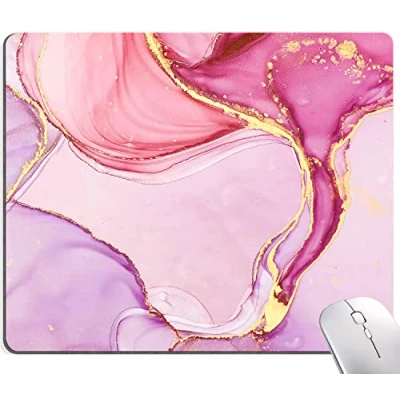 Abbildung von IMAYONDIA Mauspad, rosa Marmor, quadratisches wasserdichtes rutschfeste Gummiunterseite, Mauspads für Computer Laptop