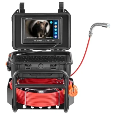 Abbildung von VEVOR Kanalkamera, 30 m, Selbstnivellierende Rohrinspektionskamera mit 512 Hz Sender, Entfernungszähler, 9 Zoll Bildschirm, 1080P HD Rohrkamera 12 LEDs und 32 GB Karte, Endoskop Kanalrohre