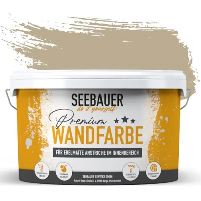 Abbildung von SEEBAUER diy Wandfarbe Braun 5L für Innen (No. 636 Mace Flower) Edelmatte hellbraune Innenfarbe Brauntöne sehr hohe Deckkraft Matt, Abwaschbar und Tropffrei