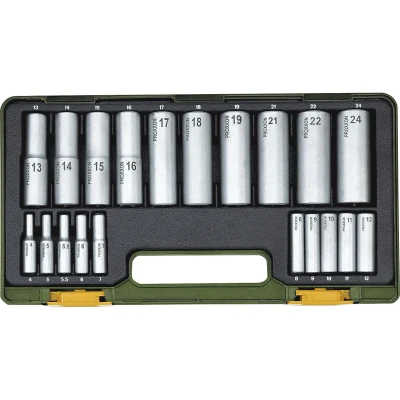 Abbildung von Proxxon 12,5mm+6,3mm (1/2&quot;+1/4&quot;) Tiefbett Steckschlüsselsatz 20 tlg