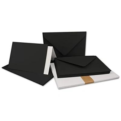 Abbildung von 25x Faltkarten Set DIN A6/C6 mit Brief Umschlägen in Schwarz inklusive Einleger 14,8 x 10,5 cm Premium Qualität FarbenFroh