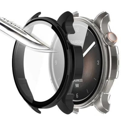 Abbildung von Msiall Mit Gehärtetes Glas Displayschutz Schutzhülle Kompatibel für Amazfit Balance,Hard PC Rundum Ultradünne Blasenfreie Gegen Kratzer Transparent Schwarz