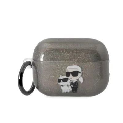 Abbildung von Karl Lagerfeld KLAP2HNKCTGK Hülle für AirPods Pro 2 Schwarz Gliter Karl&amp;Choupette