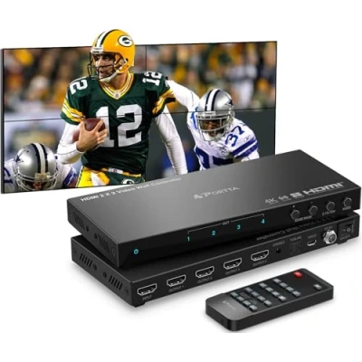 Abbildung von HDMl Video Wall Controller 2x2 4K, PORTTA Processor with 11 Splicing Modes, RS232, 180 Rotate, Audio Extractor, 2x2,1x2,1x3,1x4,2x1,3x1x4x1, 4 tv Screens into 1 Display