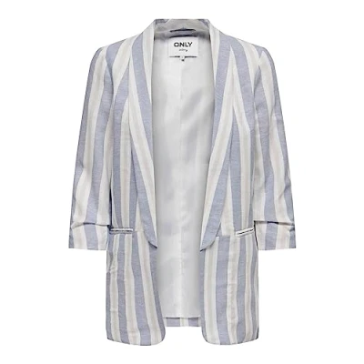 Abbildung von ONLY Damen ONLELLY Caro 3/4 Linen TLR NOOS Blazer, English Manor/Stripes:Cloud Dancer &amp; Gray Violet, 46