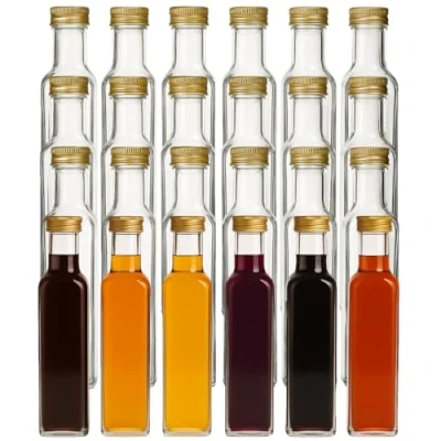 Abbildung von gouveo Trinkflasche Glasflaschen 250 ml Maraska mit Schraub Deckel Leere Likörflasche, 24er Set, goldfarben