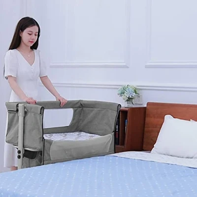 Abbildung von Codododo Babybett, 3 in 1, Wiege mit Matratze und Moskitonetz, Höhenverstellung, mobile Babywiege für Neugeborene/Kleinkinder, Aufbewahrungskorb (92 x 58 70 90 cm, dunkelgrau)