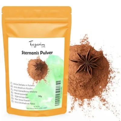 Abbildung von 50g Sternanis Gemahlen, Kapseln, Pulver aus Kontrolliert, Sternanispulver, Star Anise Aroma &amp; Intensiver Geschmack 100% Natürlich, Rein und Keine Zusatzstoffe Tazarin Ltd