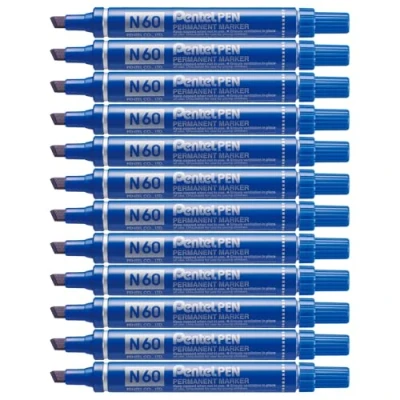 Abbildung von Pentel N60 Permanentmarker Keilspitze 1,5 2 mm Strichbreite 12 Stück blau