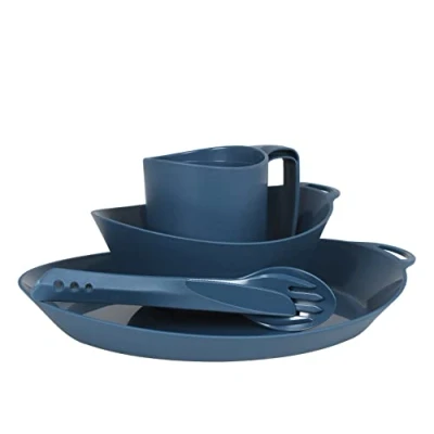 Abbildung von Lifeventure Ellipse wiederverwendbar 4 Teiliges Geschirr Set: Messer/Gabel/Löffel, Teller, Schüssel, Becher für Camping, Reisen &amp; Outdoor, Marineblau