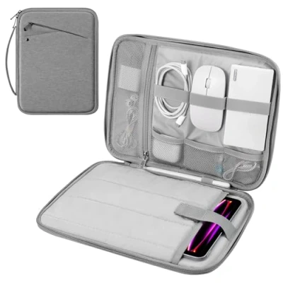 Abbildung von MoKo 12.9 Zoll Tablet Hülle, Tragetasche mit Griff, Gepolsterte Schutztasche für iPad Pro 2024/2022/2021/2020/2018, Air 2024, Galaxy Tab S9/S8 Plus 12.4&quot; 2023/2022, Hell Grau