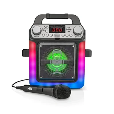 Abbildung von Mini Karaoke System mit Bluetooth Verbindung Singing Machine SML652 Groove für Europa LED Lichteffekte, Mikrofon, USB, Echo und Balance Regelung AUX Eingang