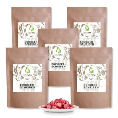 Abbildung von Getrocknete Erdbeeren 1250g gefriergetrocknete Erdbeerscheiben Premium Qualität ohne Zuckerzusatz 100% Vollfrucht Erdbeerchips Snack GreatVita