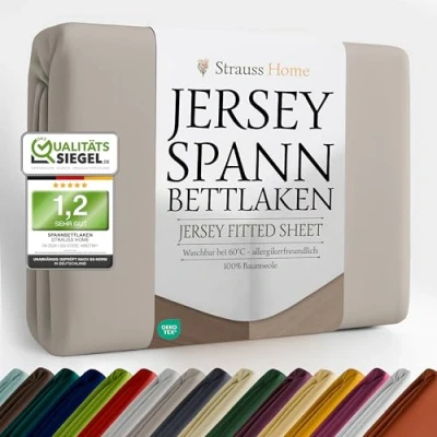 Abbildung von Strauss Home Spannbettlaken Premium, Gummizug: Rundumgummi, 150gr/m2 Premium Jersey 100% Baumwolle