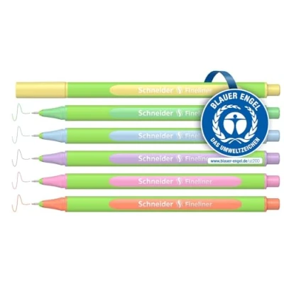 Abbildung von Schneider Line Up Pastell Fineliner (Strichstärke 0,4 mm, aus biobasiertem Kunststoff, ausgezeichnet mit Der blaue Engel) 6 Stück, sortiert