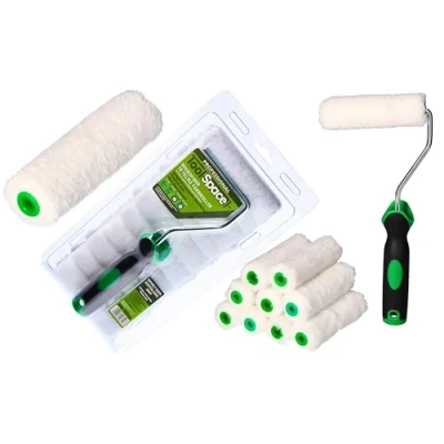 Abbildung von ToolSpace 10x Farbroller Mikrofaser 11 cm Mit auswechseln Griff, Klein Malerrolle Für Wandfarbe, Malerwalze, Farbrolle, Farbwalze Acrylfarben, Harze, Emulsionen Ergonomischer Handgriff