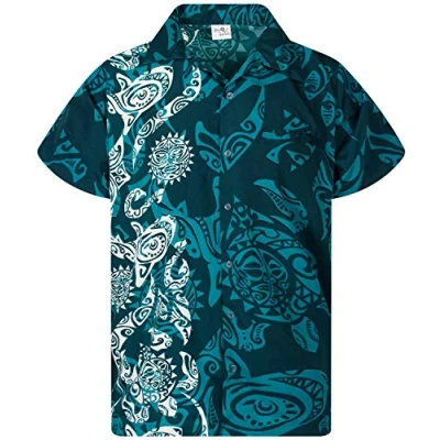 Abbildung von King Kameha Funky Hawaii Hemd, Herren, Kurzarm, Maori Wedding, Petrol Grün, XL