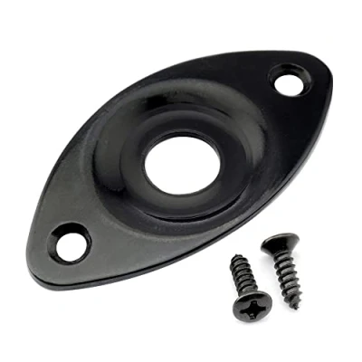 Abbildung von Musiclily Pro Stahl Gebogen Gebeult Ovale Buchsenplatte Jack Plate für E Gitarre und Bass, Schwarz