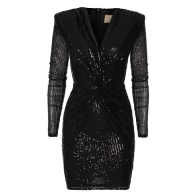 Abbildung von Swing Fashion Women&#039;s Dolores Schwarz Minikleid Damen Elegantes Festliches Partykleid Abendkleid Hochzeitskleider Kurzkleid Kleid mit Pailletten V Ausschnitt Langarm 40 (L)