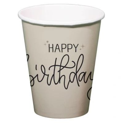 Abbildung von Folat 68681 Geburtstag Dekoration Schwarz, Creme, Champagner Gold Becher Crème Noir 250 ml 8 Stück EIN schickes und charmantes Happy Birthday Geschirr