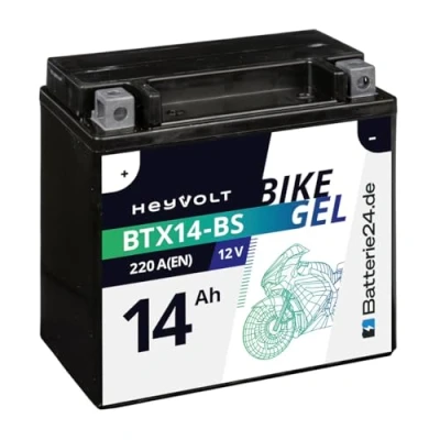 Abbildung von HeyVolt GEL Motorradbatterie 12V 14Ah YTX14 BS 51214 GEL12 14 CTX14 WP14