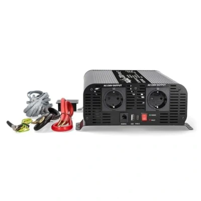 Abbildung von Power Inverter Reine Sinus Wellen Eingangsspannung: 12 V DC Geräteausgangsanschluss: Type F (CEE 7/3) / USB A/USB C 230 AC 50 Hz 2000 W Spitzenleistung: 4000 Schraubklemme