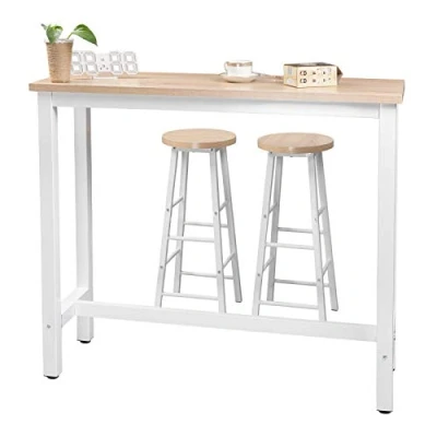 Abbildung von WOLTU Bartisch mit Barhocker Set, Stehtisch 2 Hockern, Essgruppe, Küchentisch Küchenstühlen, Esstisch, Runde Barhocker, Metallgestell, Industrie Design, Hell Eiche, BT17hei+BH130hei