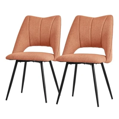 Abbildung von ML Design Esszimmerstühle 2er Set Orange, Wohnzimmerstühle aus Stoffbezug &amp; schwarzen Metallbeinen, Küchenstühle mit Rückenlehne, Polsterstühle für Esszimmer Wohnzimmer Küche Büro, Gepolsterte Sessel