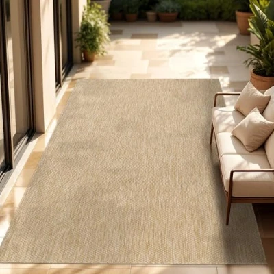 Abbildung von Paco Home Outdoor Teppich Wetterfest Wohnzimmer Balkon Küchenteppich Flachgewebe Sisaloptik Meliert Einfarbig, Grösse:120x160 cm, Farbe:Natur