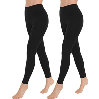 Abbildung von OCERA Damen Lange Leggings aus atmungsaktiver Baumwolle mit hoher Taille, ÖKO TEX Standard 100 Zertifiziert, Schwarz XXL, 2er Pack