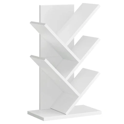 Abbildung von VASAGLE Bücherregal Baumform, Standregal 5 Ebenen, Eckregal platzsparend, Aufbewahrungsregal für Schlafzimmer, Wohnzimmer, Homeoffice, wolkenweiß LBC183T14