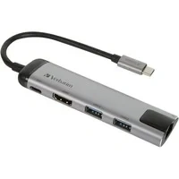 Abbildung von Verbatim USB C Multiport Adapter, Hub mit 3.0, HDMI 4K, Gigabit Ethernet &amp; Schnelladeanschluss, Adapter für Laptop Macbook, Multimedia Adapterstecker Typ
