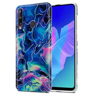 Abbildung von Cadorabo Hülle kompatibel mit Huawei P40 LITE E Schutzhülle TPU Silikon Case Marmor Design Slim Kratzfest Weiche Gummi Rundumschutz für in Blau
