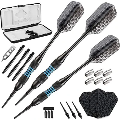 Abbildung von Viper Bobcat Adjustable Weight Soft Tip Darts with Storage/Travel Case: Black Coated Brass, Blue Rings, 16 18 Grams
