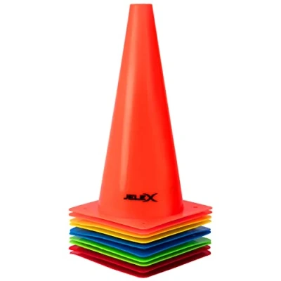 Abbildung von JELEX Trainingshilfe Dribbler Trainingskegel 10 Stück 31 cm Höhe, in fünf verschiedene Farben, mit Aufbewahrungsbeutel
