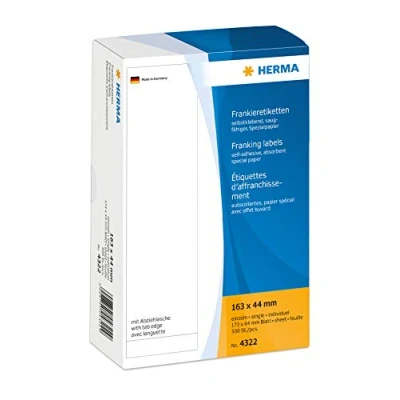 Abbildung von HERMA 4322 Frankieretiketten für Frankiermaschinen, 163 x 44 mm, 500 Stück, selbstklebend, matt, einzeln, Papier Frankier Etiketten Klebeetiketten Aufkleber mit Abziehlasche, weiß
