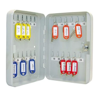 Abbildung von Wedo 10252437X Schlüsselschrank (für 24 Schlüssel, pulverbeschichtetes Stahlblech 18 x 6 25 cm, Sicherheitsschloß inklusive 2 Schlüssel) lichtgrau