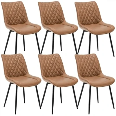 Abbildung von WOLTU Esszimmerstühle 6er Set, Küchenstühle, Wohnzimmerstühle, Polsterstühle mit Rückenlehne, für Esszimmer, Küche, Wohnzimmer, Büro, Sitzfläche aus Kunstleder, Metallbeine, Hellbraun BH210hbr 6
