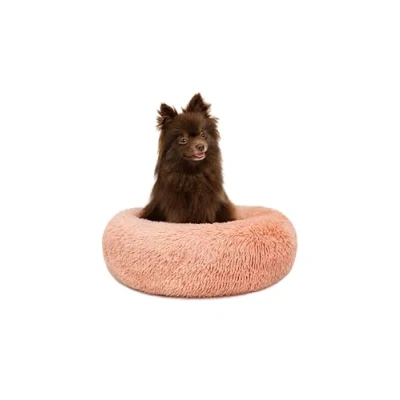 Abbildung von lionto Tierkissen Rundes Haustierbett in Donutform aus Plüsch, rosa, mit Anti Rutsch Noppen, 40 cm Durchmesser