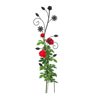 Abbildung von Relaxdays Rankgitter, Blumendesign, 1 Stück, Rosgengitter, HxBxT: ca. 110 x 34 cm, Metall, freistehend, schwarz