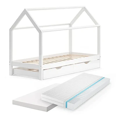 Abbildung von VitaliSpa® Hausbett Wiki, Weiß, 90x200 cm mit Gästebett und 2 Matratzen