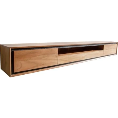 Abbildung von Lowboard Stonegrace 240 cm Akazie Natur 2 Türen 1 Fach Schubladen Steinfurnier schwebend