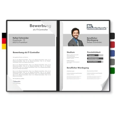 Abbildung von 5 Stück zweiteilige Bewerbungsmappen BL exclusivdruck® plus in Schwarz Premium Qualität mit edler Relief Prägung &#039;Bewerbung&#039; Produkt Design von &#039;Mario Lemani&#039;