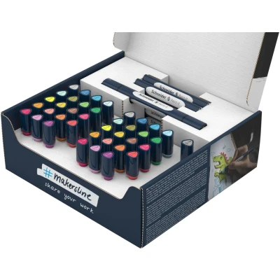 Abbildung von Schneider 040 Paint It Twinmarker Set V1 (Brush Tip &amp; 1,0 mm Rundspitze, farbintensive Tinte auf Wasserbasis, für die Anwendung Papier, Stifte aus 92% recyceltem Kunststoff) 52 Teile, mehrfarbig