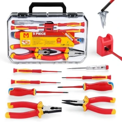 Abbildung von Mustbau 9 Pcs VDE Schraubendreher Satz Schlitz, Kreuzschlitz, Drahtschneider, Spitzzange, Spannungsprüfer, Ent Magnetisierer. Ideal für Elektrogeräten, Handys, Computern und Präzisionsgeräten.