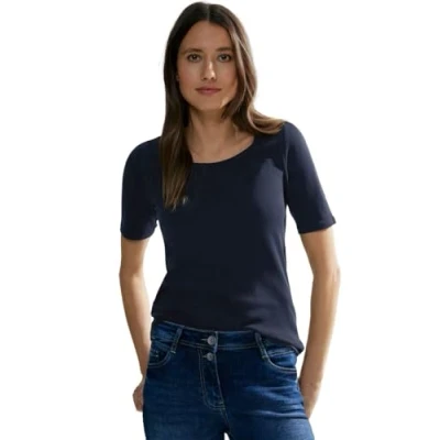 Abbildung von CECIL Damen Style Lena Basic T Shirt Baumwolle, Universal Blue, XS EU