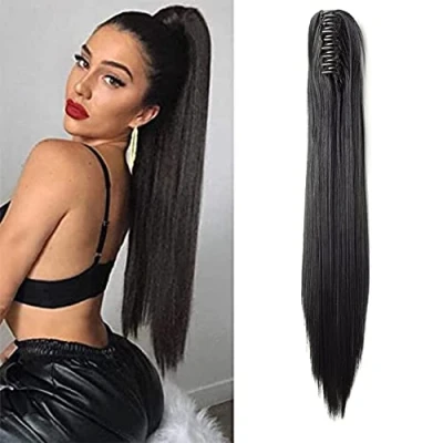 Abbildung von SEGO Ponytail Extension Pferdeschwanz Haarteil Haarverlängerung Zopf Hair Piece Haar Glatt Hitzebeständig wie Echthaar Schwarz 21&quot;(53cm) 140g