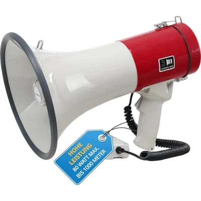 Abbildung von McGrey Megafon Megaphon Lautsprecher Sprachrohr, 25 Watt RMS bis zu 1km Reichweite, robuste Bauweise, (MP 500HS, Inkl. Tragegurt), Mit Handmikrofon und Sirene